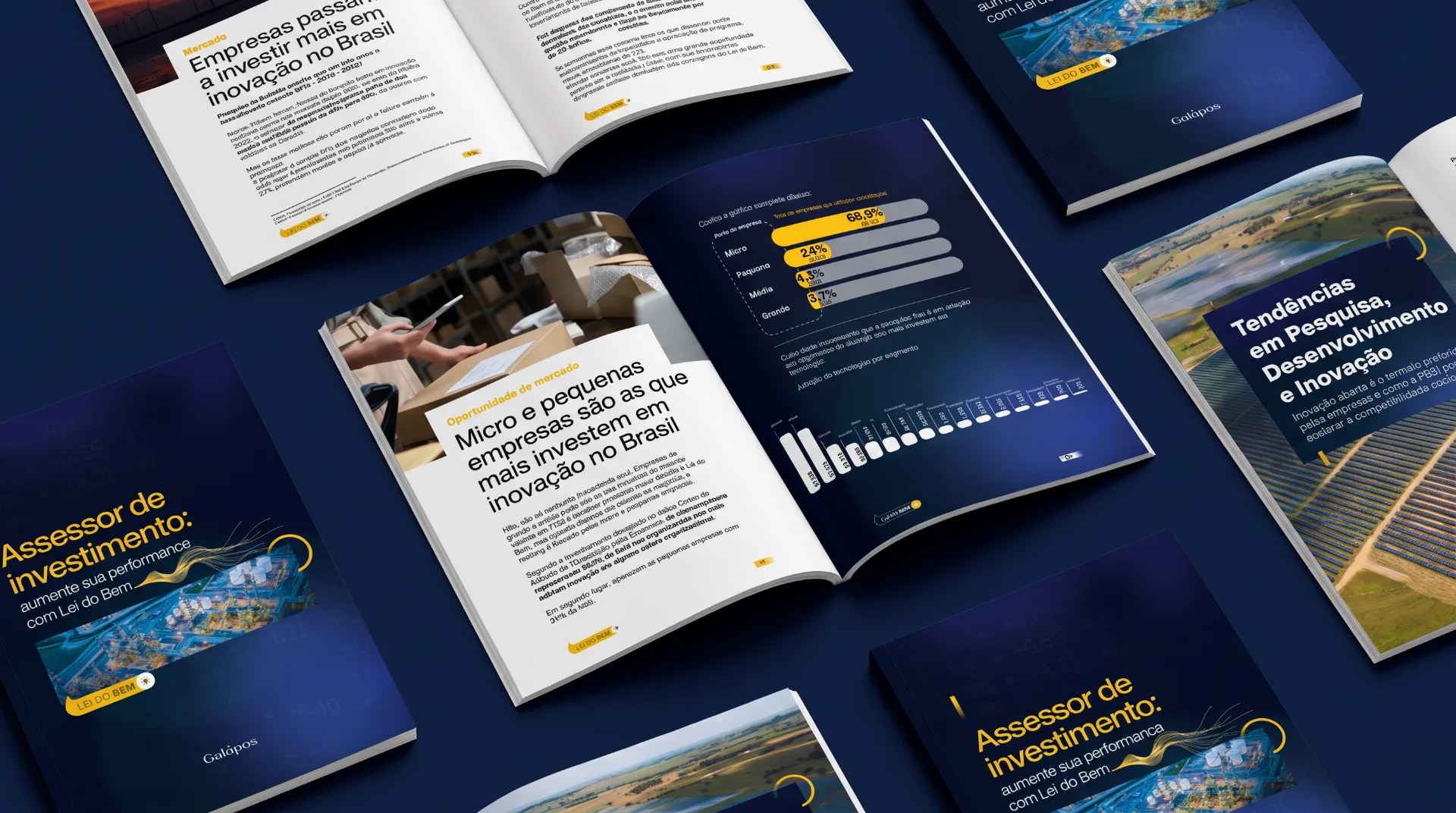 E-book da Galapos Assessor de investimento: aumente sua performance com Lei do Bem, com capa e páginas internas abertas