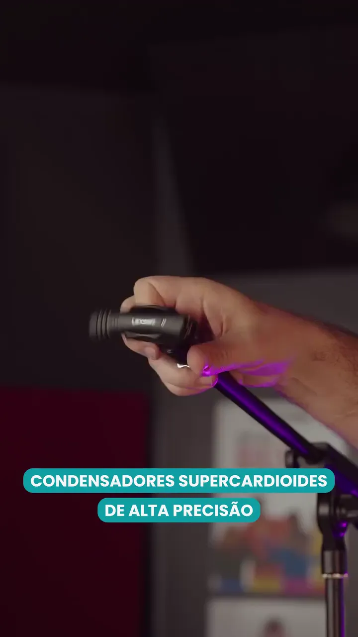 Peça da Lexsen sobre os microfones para bateria, com os condensadores supercardioides e o case rígido de transporte