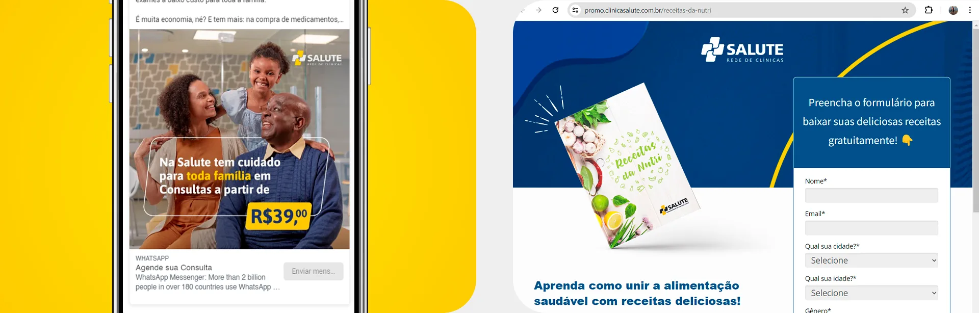 Conjunto de peças de conteúdo e anúncios da Salute