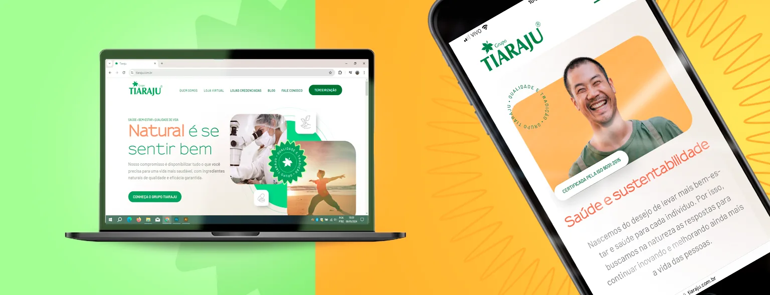 Site e loja do Laboratório Tiaraju no computador e no celular